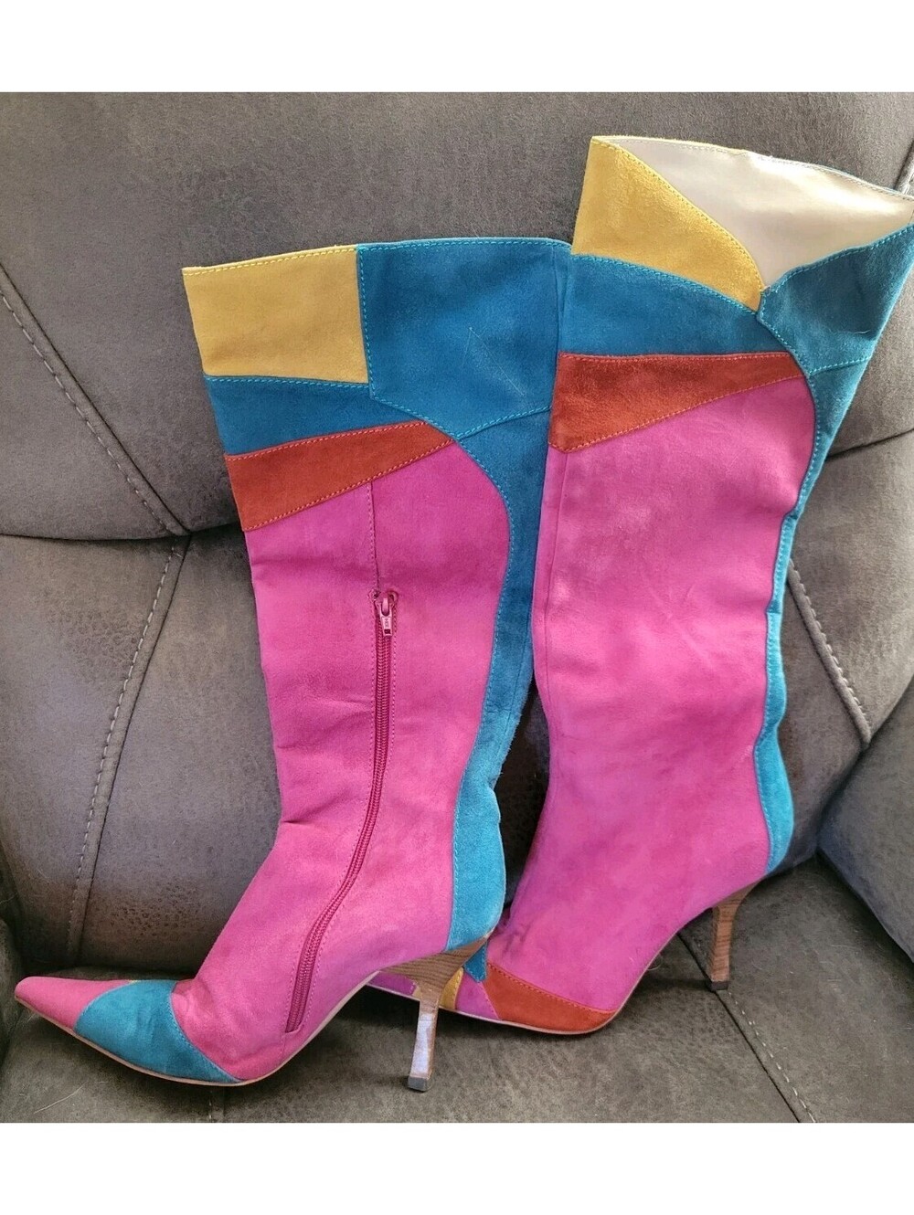 Steve Madden Vintage Steven Colorful Suede Knee High Heeled Boots Size 9.5
